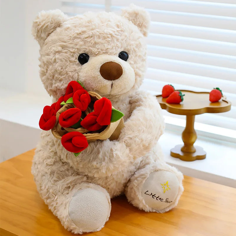 Romantic Teddy Bear Hugging Roses Bouquet New Style Rose Bear Plush Toy Plush Doll Valentine's Day Romantic Gift For Girls
