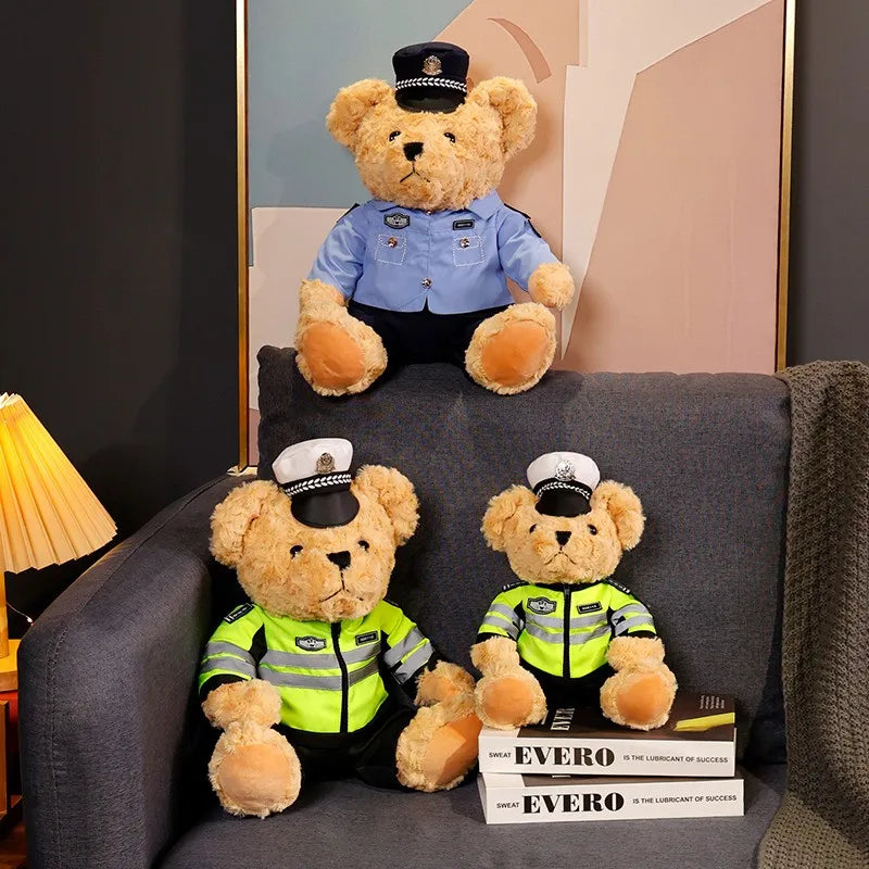Plush Police Bear Toys Traffic Teddy Bear Peluche  Dolls Full Stuffed Animal Toy For Kids Boys Christmas Birthday Gifts
