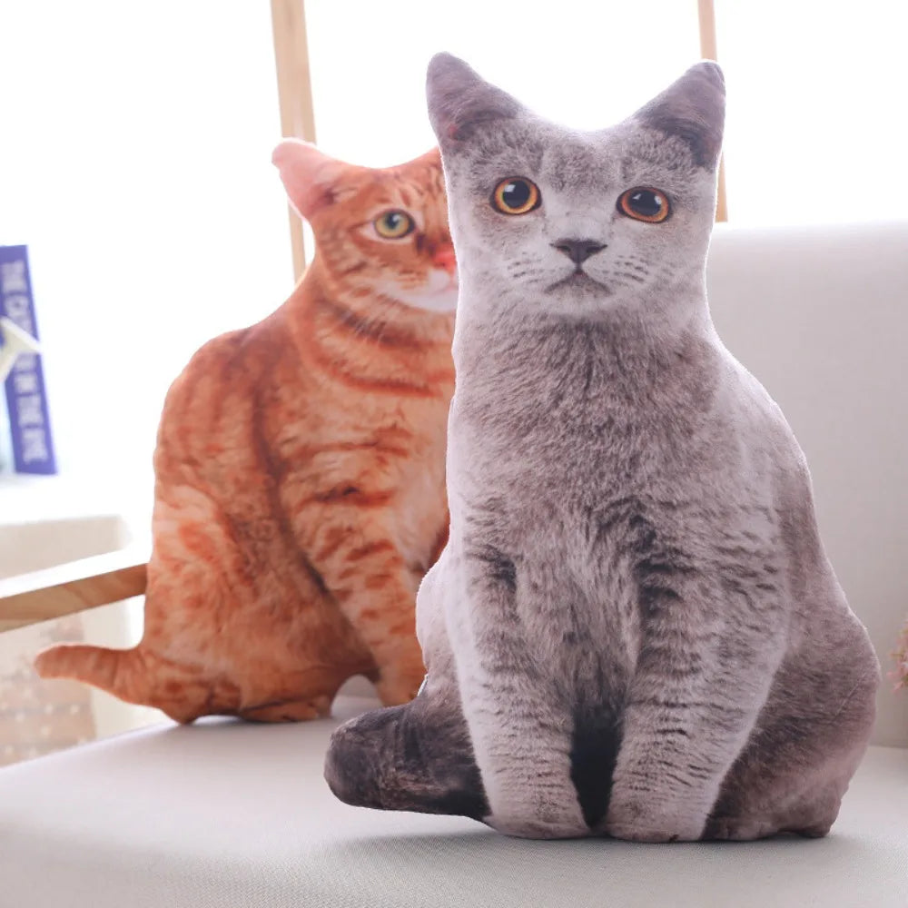 Plush Realistic 3D Cat Doll Soft Cartoon Simulation Cat Plushie Pillow Stuffed Kawaii Plush Animals Toy Cushion for Kids Girls