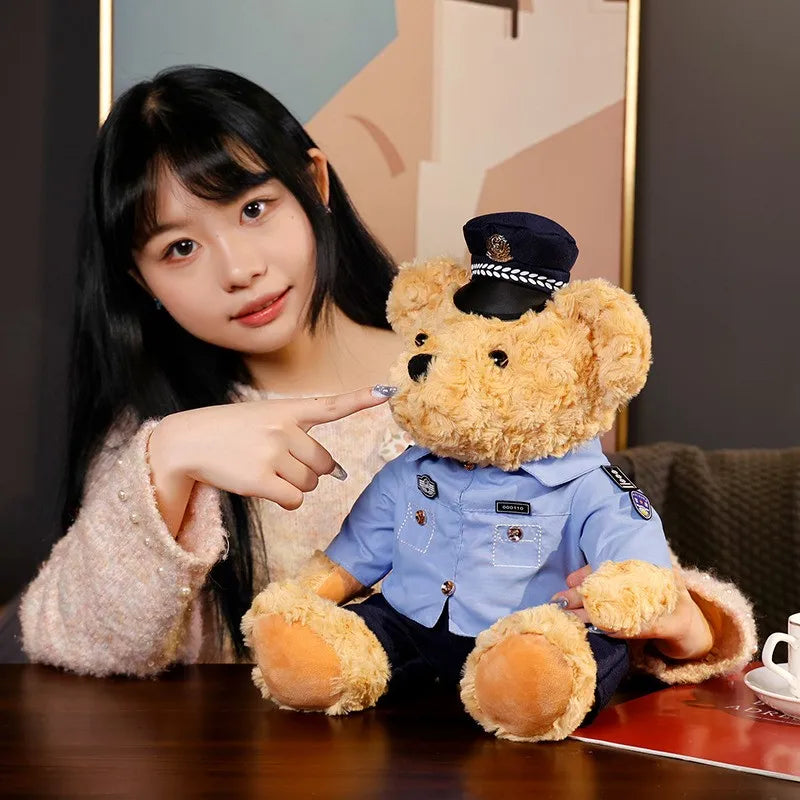 Plush Police Bear Toys Traffic Teddy Bear Peluche  Dolls Full Stuffed Animal Toy For Kids Boys Christmas Birthday Gifts