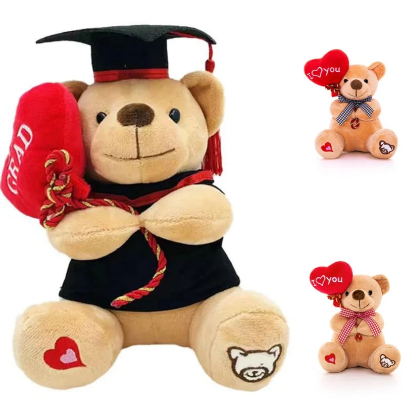 Cartoon Teddy Bear Holding Heart Plush Toys Stuffed Animals Kids Toys Soothing Toys Graduation Christmas Birthday Gifts
