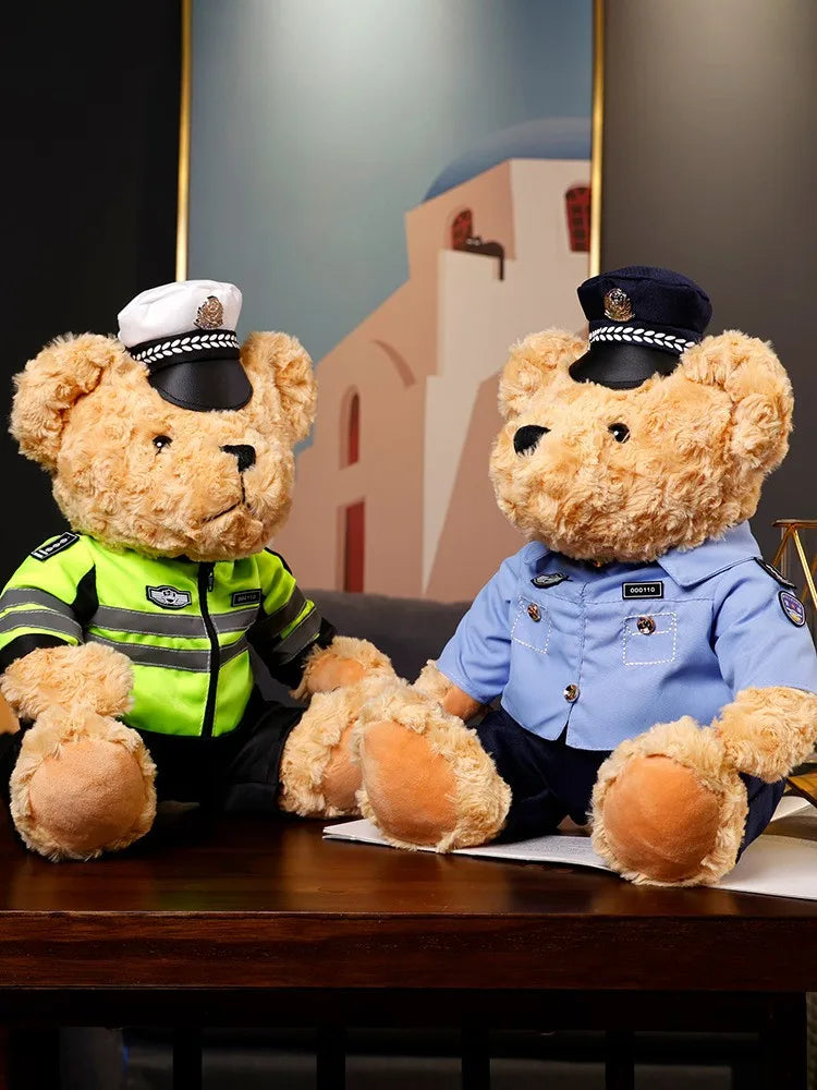 Plush Police Bear Toys Traffic Teddy Bear Peluche  Dolls Full Stuffed Animal Toy For Kids Boys Christmas Birthday Gifts