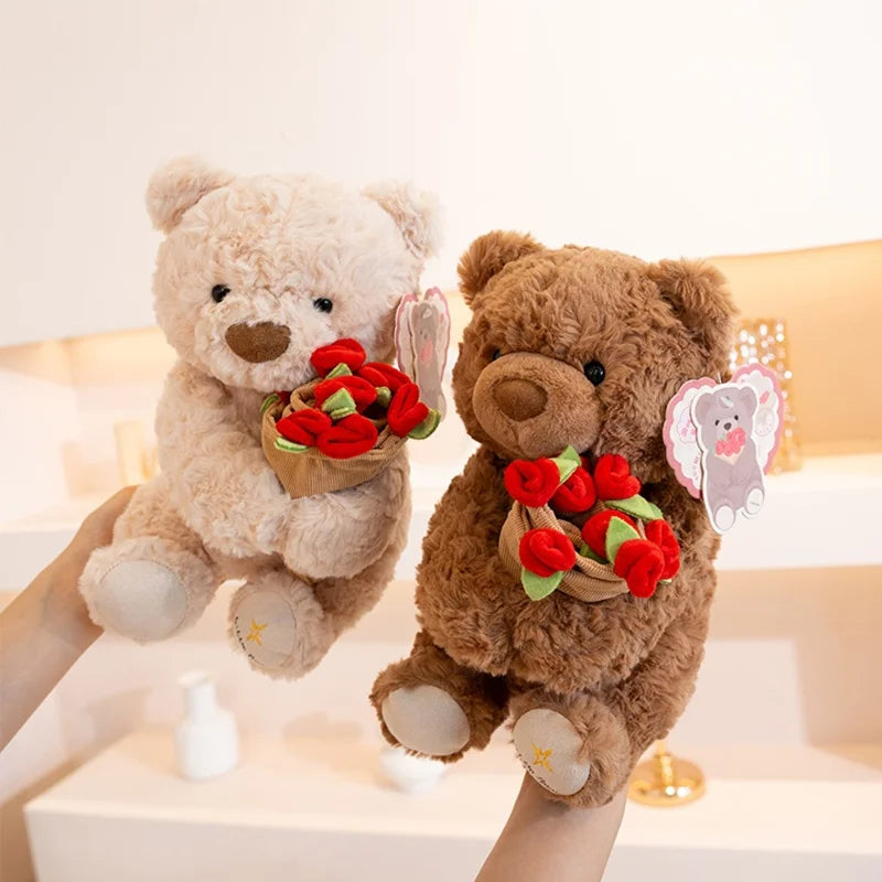 Romantic Teddy Bear Hugging Roses Bouquet New Style Rose Bear Plush Toy Plush Doll Valentine's Day Romantic Gift For Girls