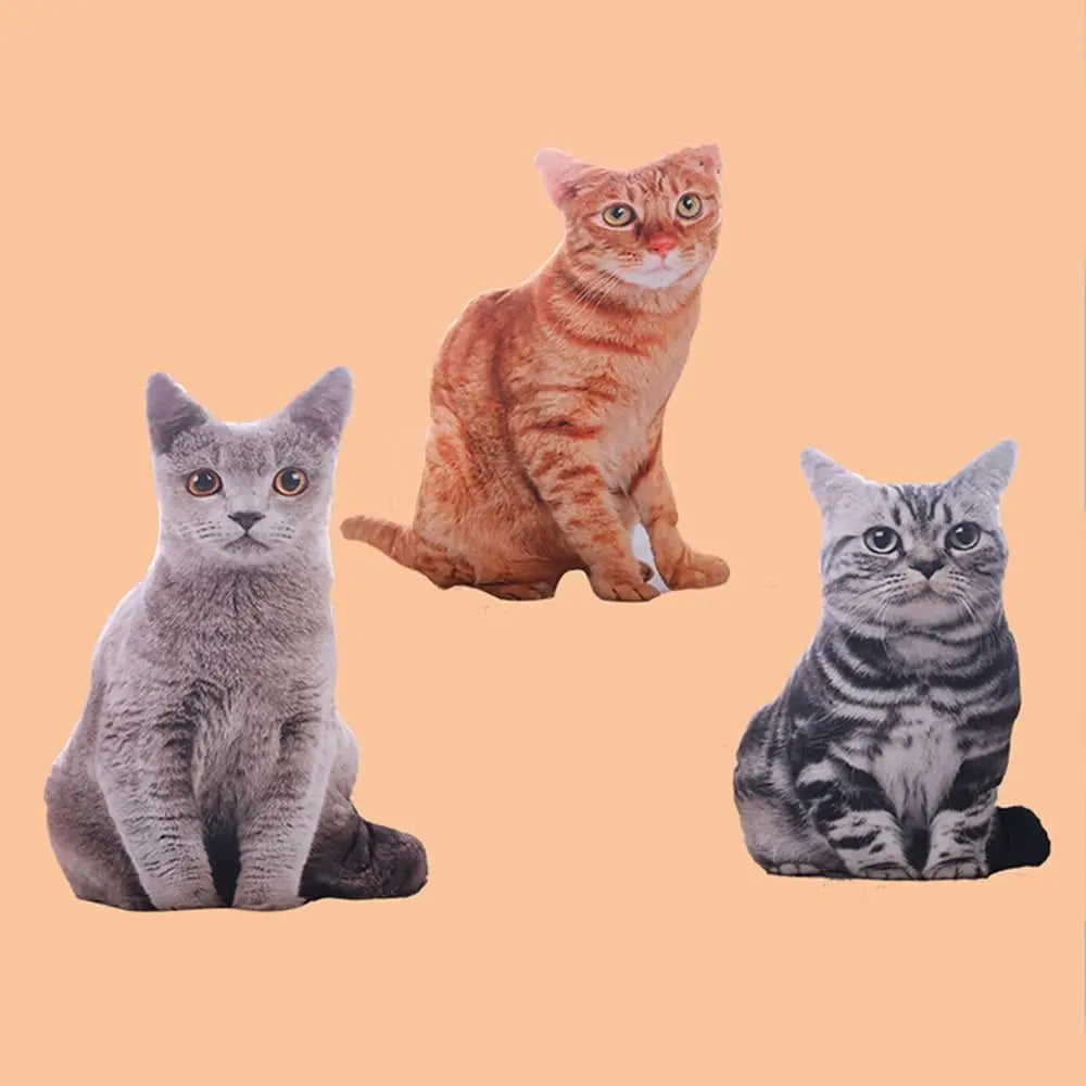 Plush Realistic 3D Cat Doll Soft Cartoon Simulation Cat Plushie Pillow Stuffed Kawaii Plush Animals Toy Cushion for Kids Girls