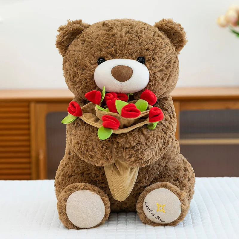 Romantic Teddy Bear Hugging Roses Bouquet New Style Rose Bear Plush Toy Plush Doll Valentine's Day Romantic Gift For Girls