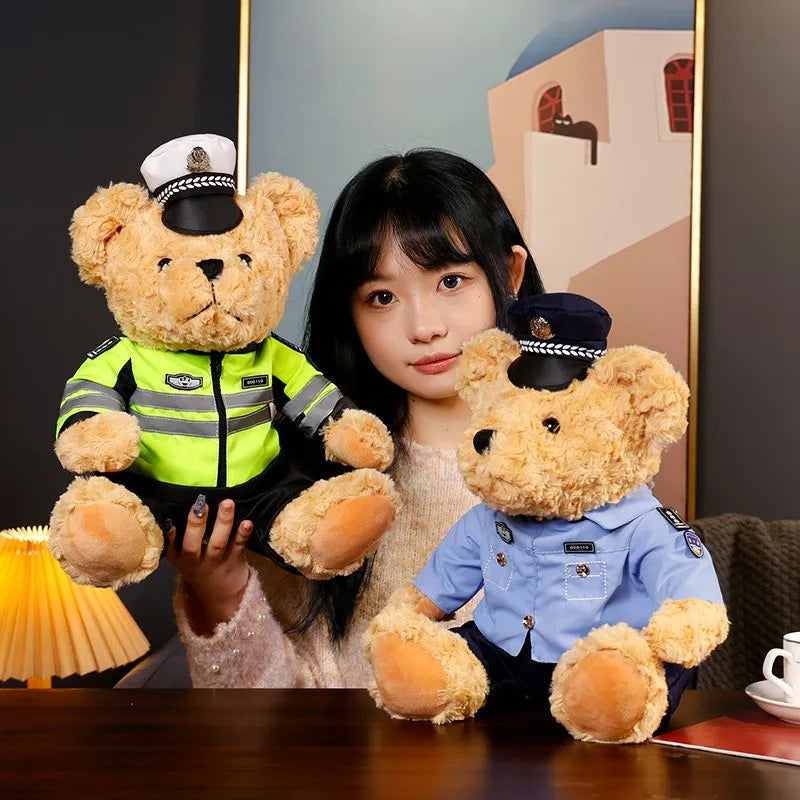 Plush Police Bear Toys Traffic Teddy Bear Peluche  Dolls Full Stuffed Animal Toy For Kids Boys Christmas Birthday Gifts