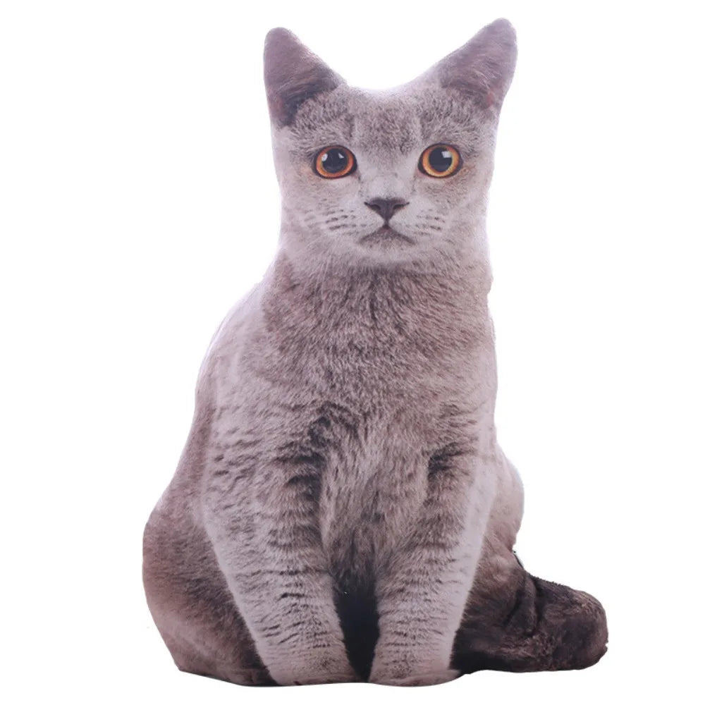 Plush Realistic 3D Cat Doll Soft Cartoon Simulation Cat Plushie Pillow Stuffed Kawaii Plush Animals Toy Cushion for Kids Girls