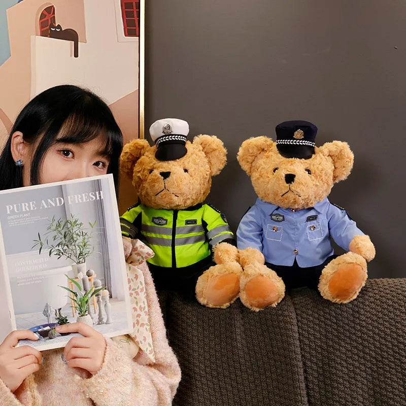 Plush Police Bear Toys Traffic Teddy Bear Peluche  Dolls Full Stuffed Animal Toy For Kids Boys Christmas Birthday Gifts