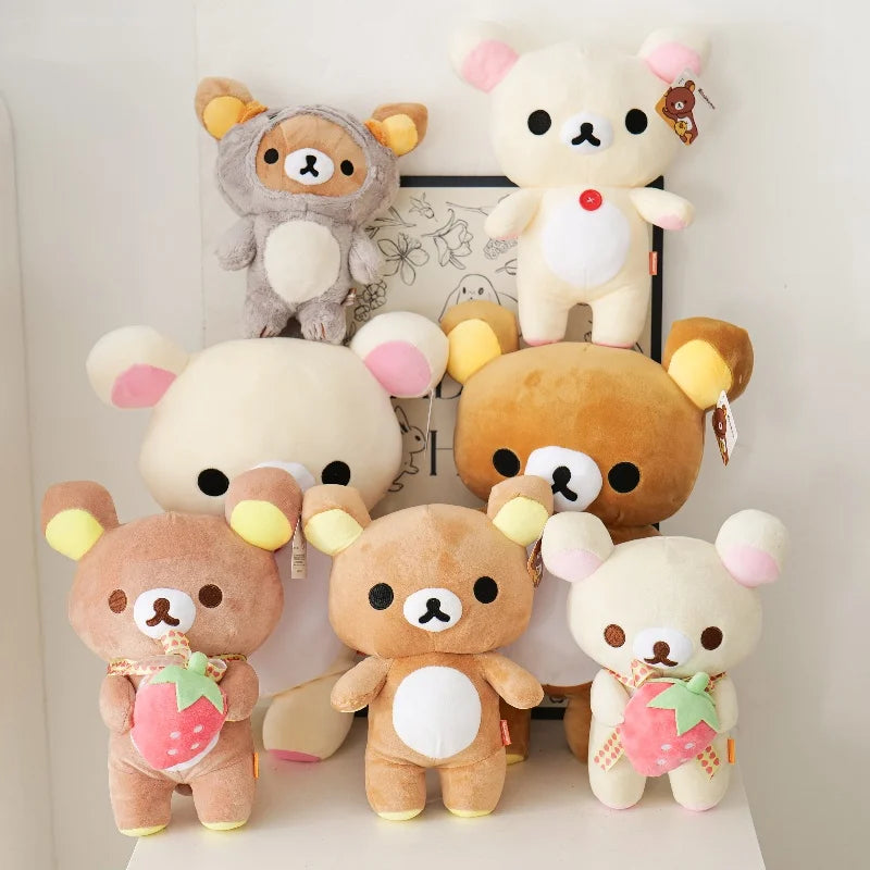 Kawaii Strawberry Rilakkuma Plush Doll Anime Teddy Bear Rilakkuma Bear Dress up Raccoon Plushies Pelcuhe Stuffed Doll Kid Gift