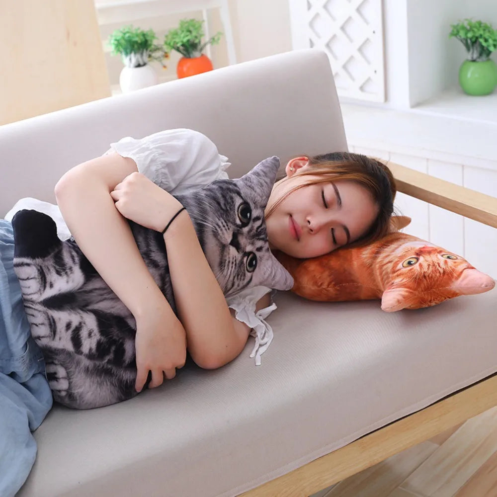 Plush Realistic 3D Cat Doll Soft Cartoon Simulation Cat Plushie Pillow Stuffed Kawaii Plush Animals Toy Cushion for Kids Girls