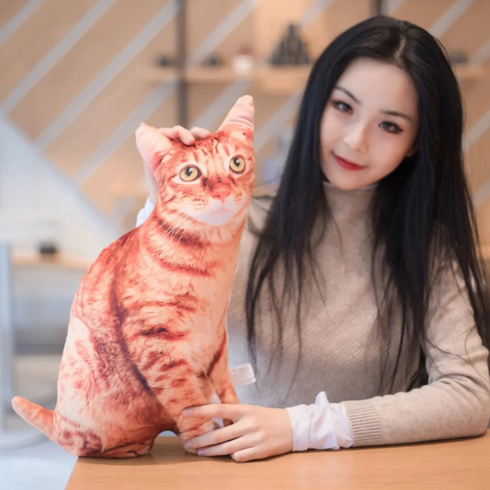 Plush Realistic 3D Cat Doll Soft Cartoon Simulation Cat Plushie Pillow Stuffed Kawaii Plush Animals Toy Cushion for Kids Girls