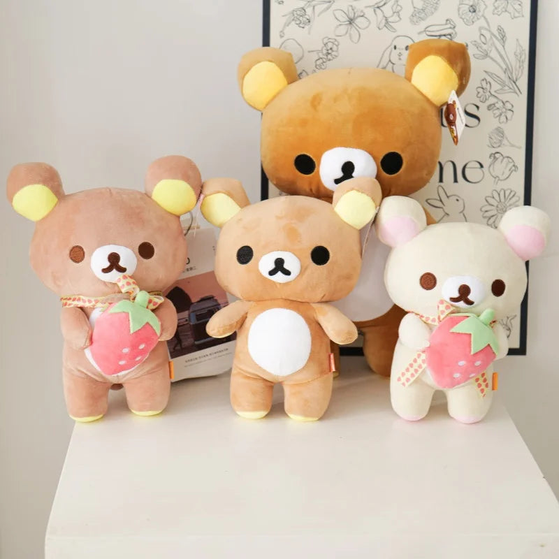 Kawaii Strawberry Rilakkuma Plush Doll Anime Teddy Bear Rilakkuma Bear Dress up Raccoon Plushies Pelcuhe Stuffed Doll Kid Gift