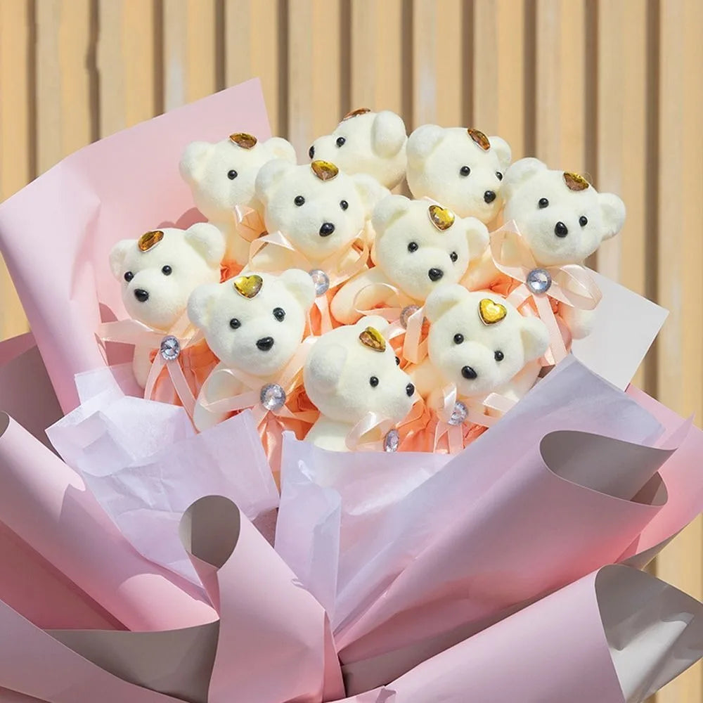 10 PCS Cute Cartoon Small Teddy Bear Birthday Flower Bouquet Bear Couple Bear Wedding Valentine's Day Decoration