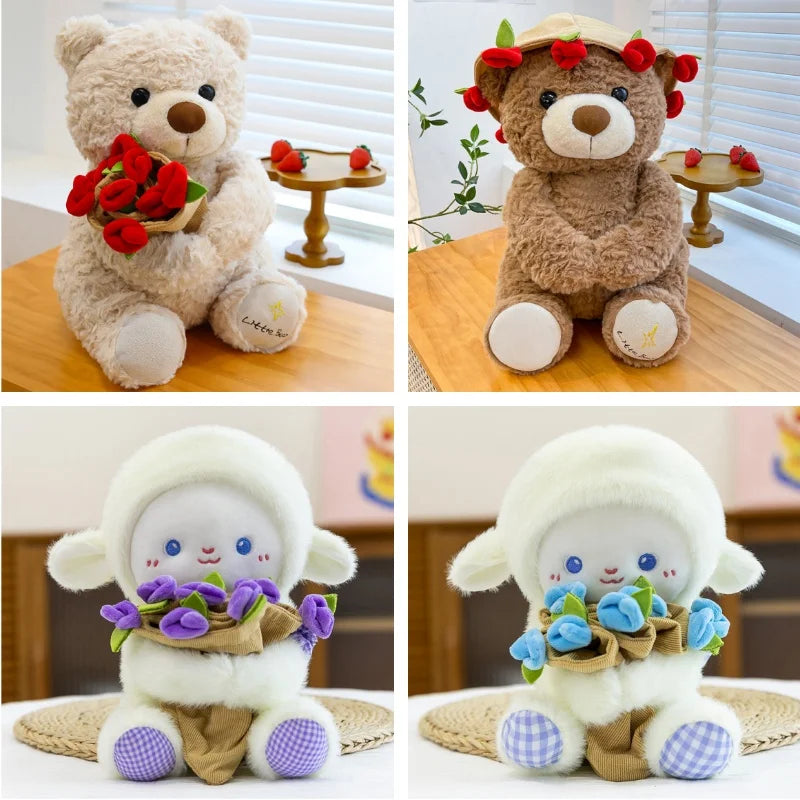 Romantic Teddy Bear Hugging Roses Bouquet New Style Rose Bear Plush Toy Plush Doll Valentine's Day Romantic Gift For Girls