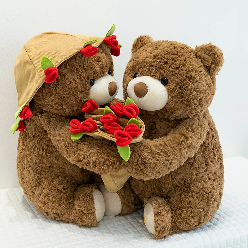 Romantic Teddy Bear Hugging Roses Bouquet New Style Rose Bear Plush Toy Plush Doll Valentine's Day Romantic Gift For Girls