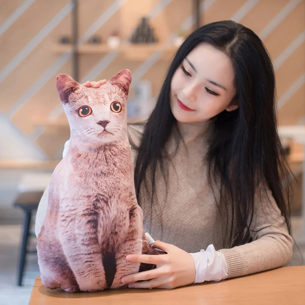 Plush Realistic 3D Cat Doll Soft Cartoon Simulation Cat Plushie Pillow Stuffed Kawaii Plush Animals Toy Cushion for Kids Girls