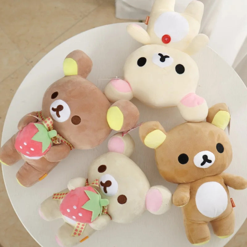 Kawaii Strawberry Rilakkuma Plush Doll Anime Teddy Bear Rilakkuma Bear Dress up Raccoon Plushies Pelcuhe Stuffed Doll Kid Gift
