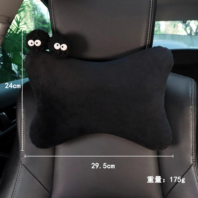 Cute Cartoon Car Pillow Coal Ball Toy Ice Silk Mesh Universal Auto Seat Headrest Neck Support Car Accessories for Women Men