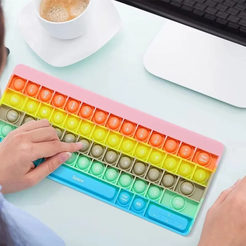 Keyboard Push Bubble Fidget Toy Rainbow Sensory Stress Reliever Squeeze Toys Anxiety Relief Decompression Gift for Kids Adults