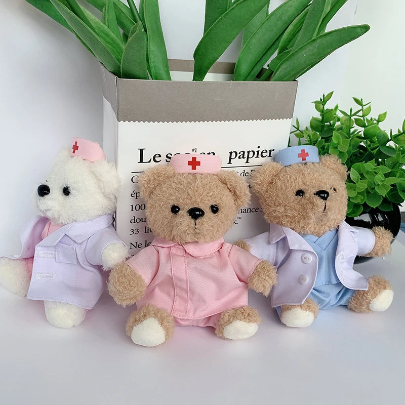Doctor Bear Nurse Uniform Animal Teddy Bears Small Pendant Soft Plush Toy Girl Boy Birthday Christmas Gift 10cm 1pc