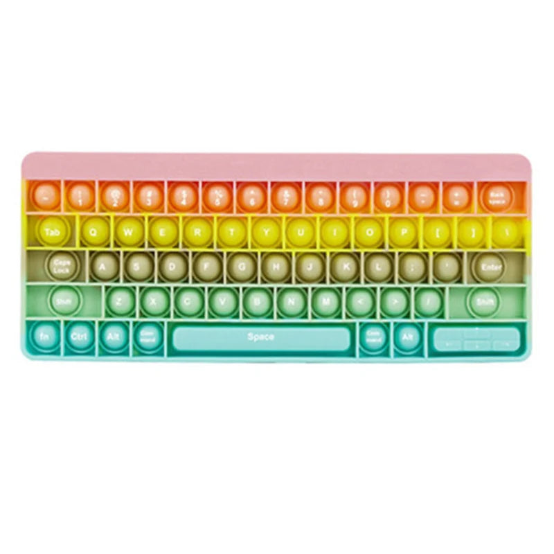 Keyboard Push Bubble Fidget Toy Rainbow Sensory Stress Reliever Squeeze Toys Anxiety Relief Decompression Gift for Kids Adults