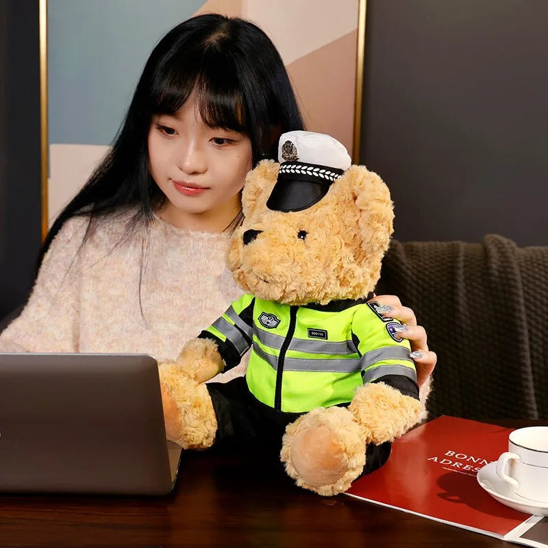 Plush Police Bear Toys Traffic Teddy Bear Peluche  Dolls Full Stuffed Animal Toy For Kids Boys Christmas Birthday Gifts
