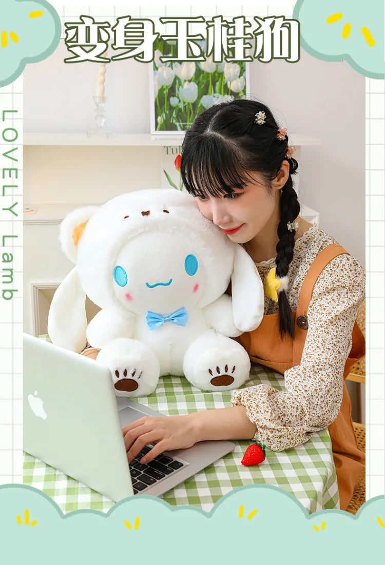 Sanrio Cinnamoroll Dog Cute Transformation into White Bear Kawaii Plush Toy Girl Cloth Doll Plush Birthday Gift for Best Friends