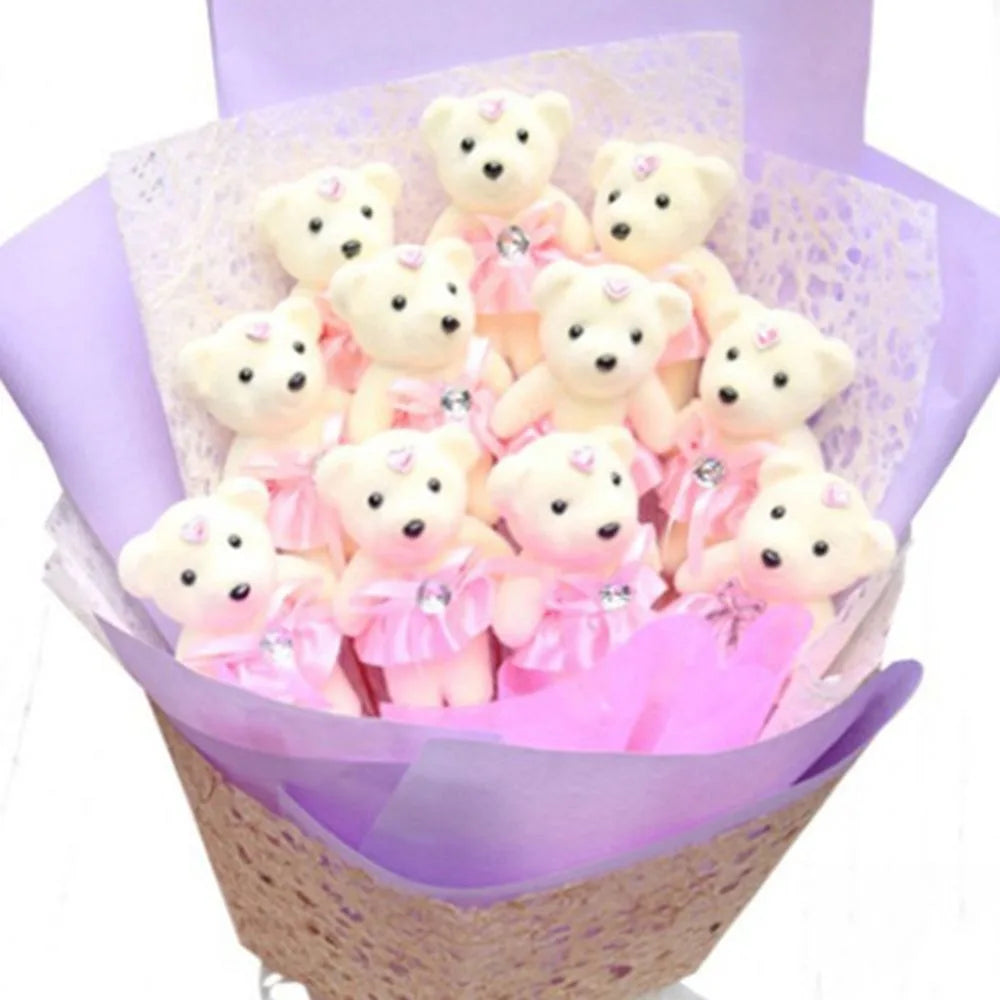 10 PCS Cute Cartoon Small Teddy Bear Birthday Flower Bouquet Bear Couple Bear Wedding Valentine's Day Decoration