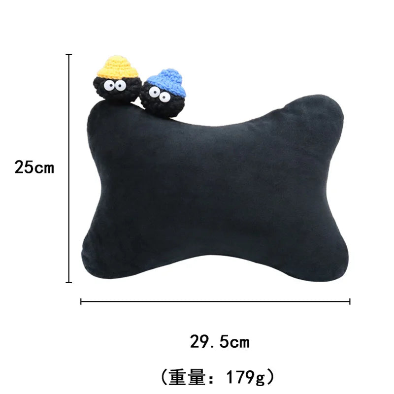 Cute Cartoon Car Pillow Coal Ball Toy Ice Silk Mesh Universal Auto Seat Headrest Neck Support Car Accessories for Women Men