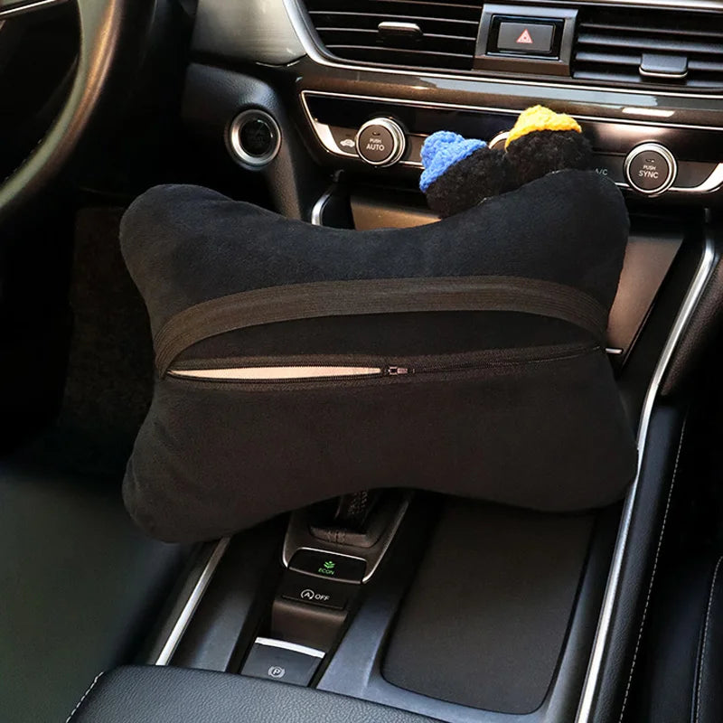 Cute Cartoon Car Pillow Coal Ball Toy Ice Silk Mesh Universal Auto Seat Headrest Neck Support Car Accessories for Women Men