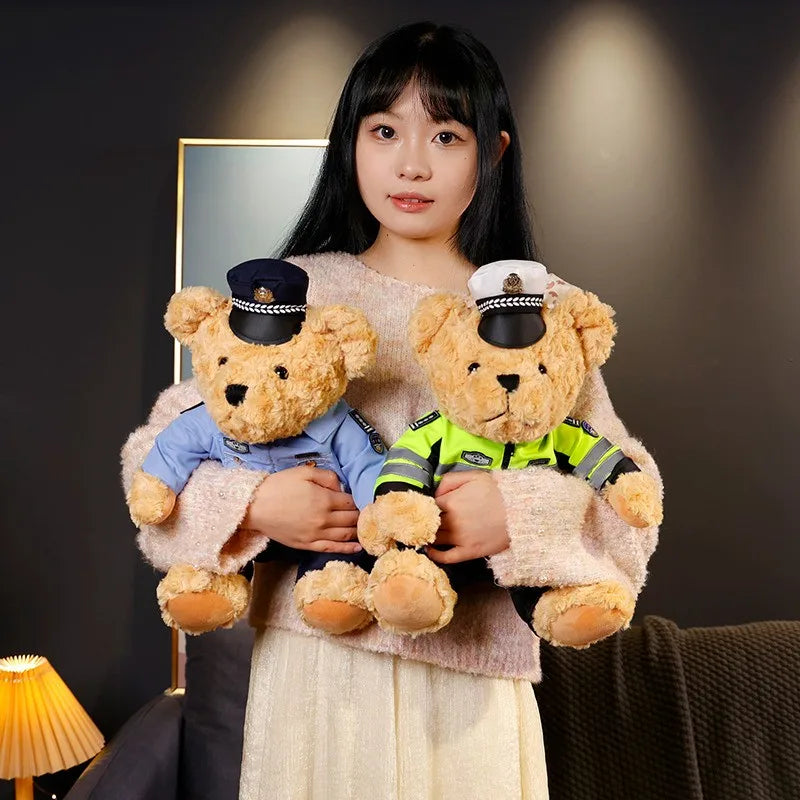 Plush Police Bear Toys Traffic Teddy Bear Peluche  Dolls Full Stuffed Animal Toy For Kids Boys Christmas Birthday Gifts