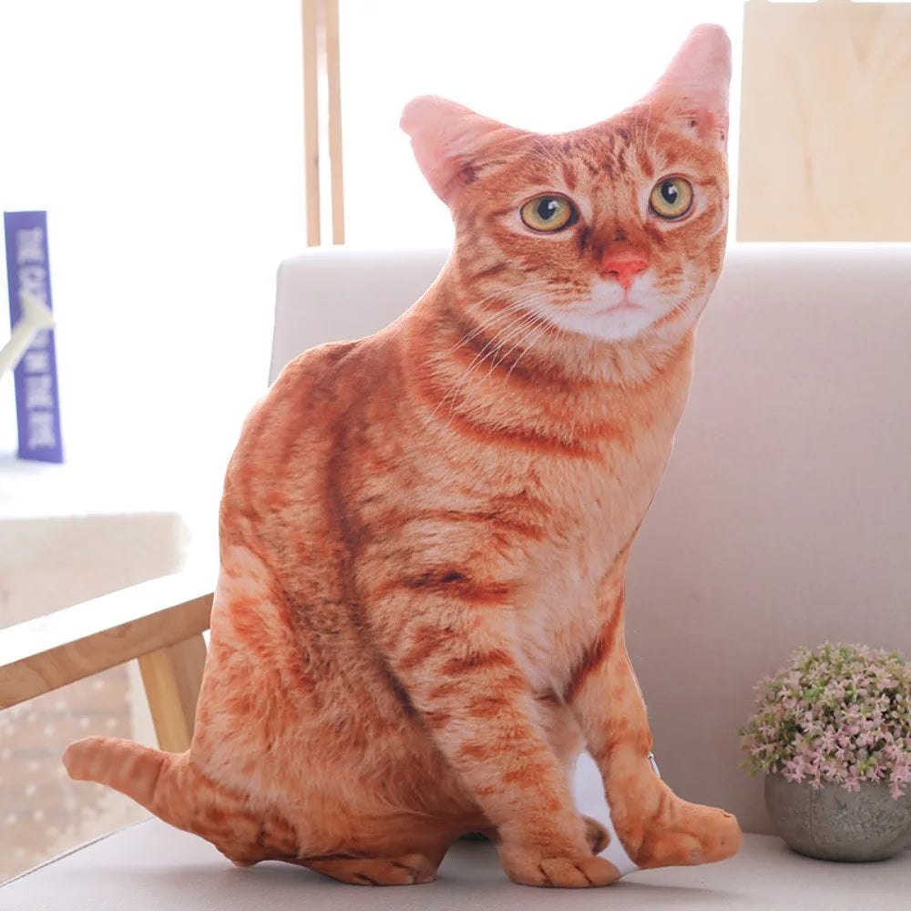 Plush Realistic 3D Cat Doll Soft Cartoon Simulation Cat Plushie Pillow Stuffed Kawaii Plush Animals Toy Cushion for Kids Girls