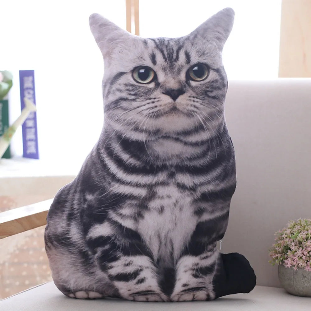 Plush Realistic 3D Cat Doll Soft Cartoon Simulation Cat Plushie Pillow Stuffed Kawaii Plush Animals Toy Cushion for Kids Girls