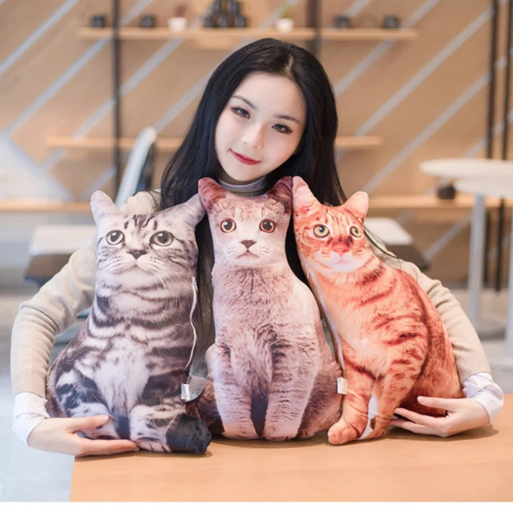 Plush Realistic 3D Cat Doll Soft Cartoon Simulation Cat Plushie Pillow Stuffed Kawaii Plush Animals Toy Cushion for Kids Girls