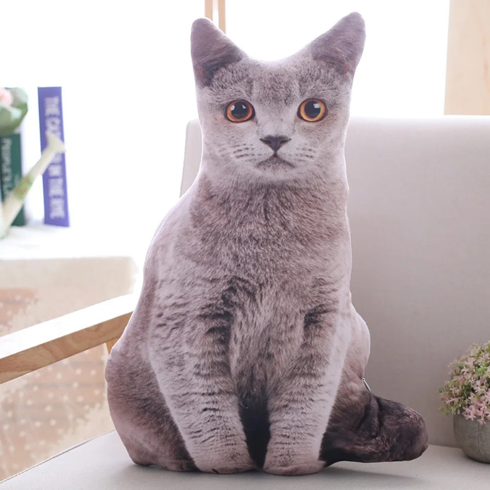 Plush Realistic 3D Cat Doll Soft Cartoon Simulation Cat Plushie Pillow Stuffed Kawaii Plush Animals Toy Cushion for Kids Girls