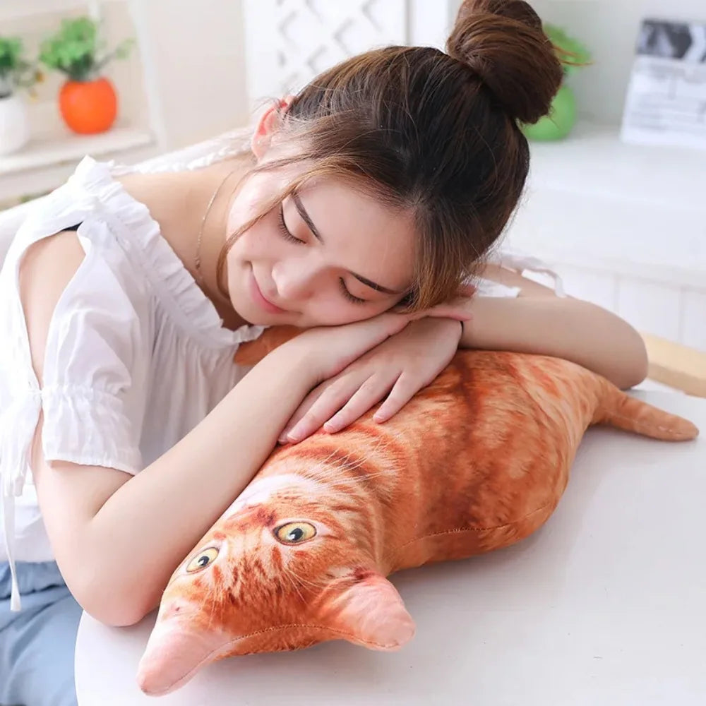 Plush Realistic 3D Cat Doll Soft Cartoon Simulation Cat Plushie Pillow Stuffed Kawaii Plush Animals Toy Cushion for Kids Girls