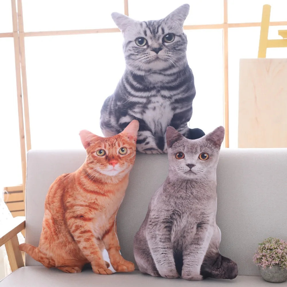 Plush Realistic 3D Cat Doll Soft Cartoon Simulation Cat Plushie Pillow Stuffed Kawaii Plush Animals Toy Cushion for Kids Girls